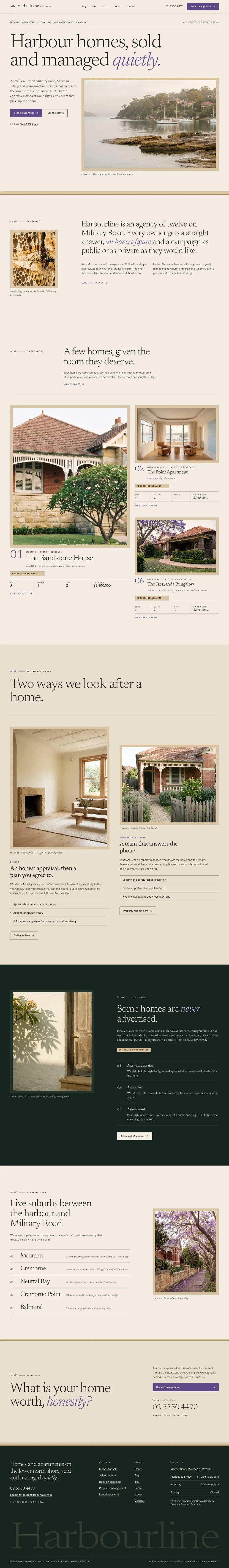 The full Harbourline Property concept home page on a desktop screen