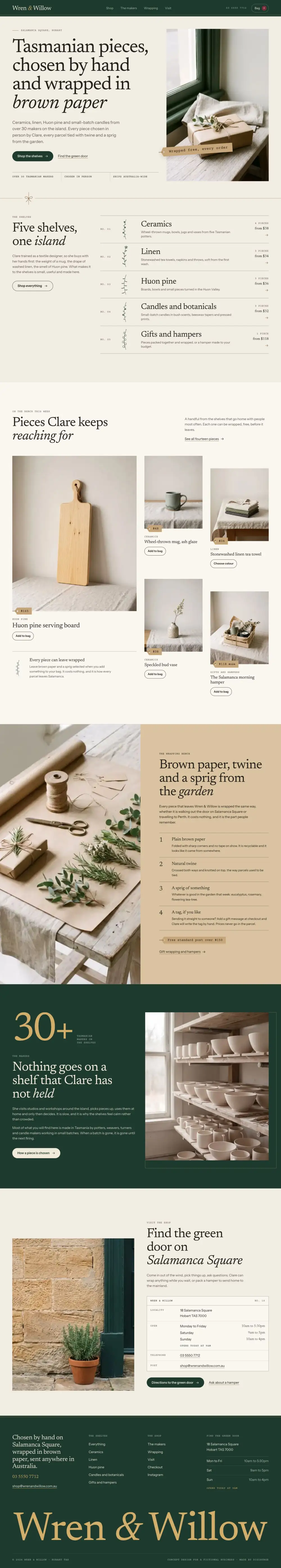 The full Wren & Willow concept home page on a desktop screen