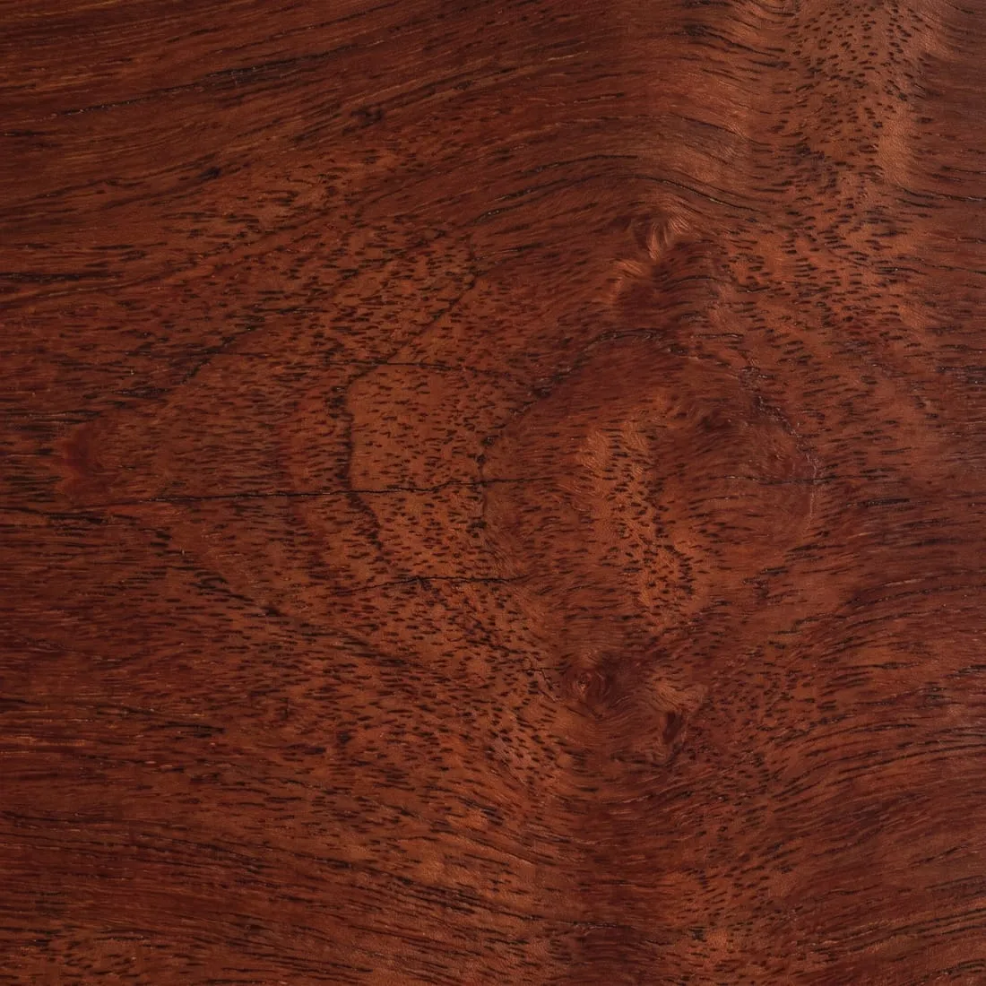 Close view of oiled jarrah with deep red interlocking grain