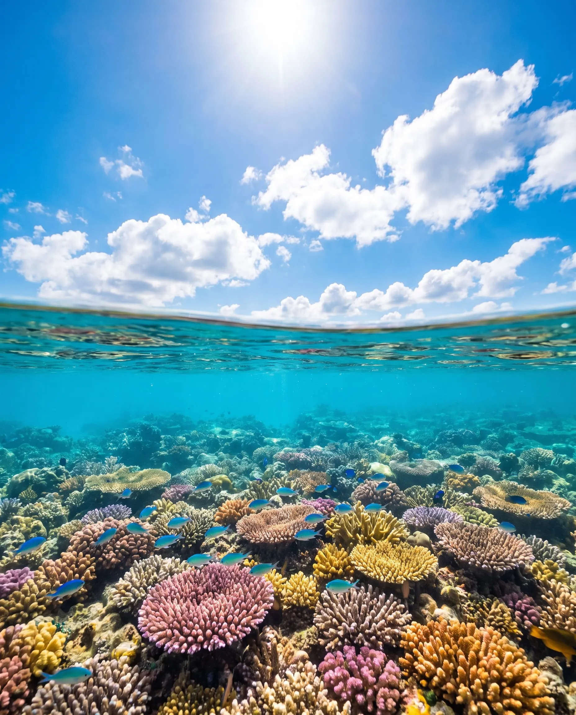 Calm turquoise sea above a shallow coral reef